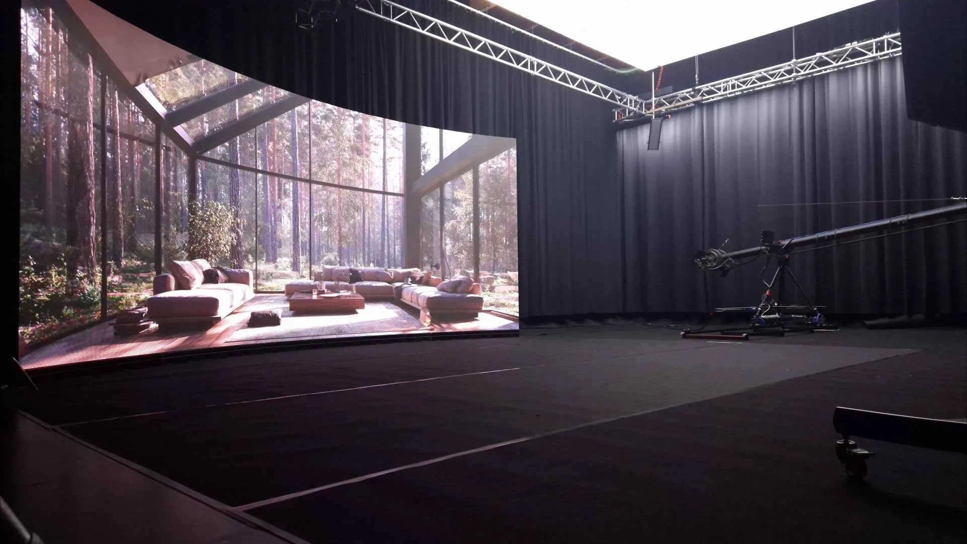 LED wall displaying a forest environment