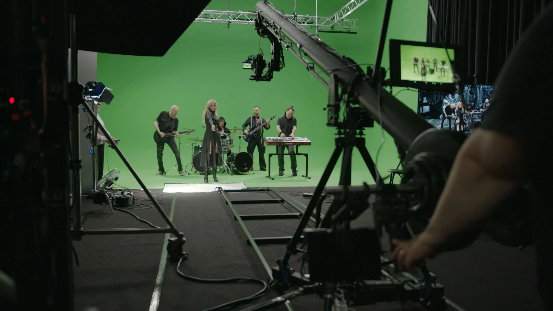 Green screen production for a band shoot.